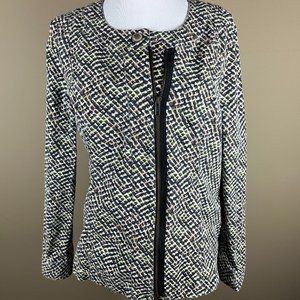 CAbi #5099 Cliffside Asymmetric Moto Jacket Size M White Gray Abstract